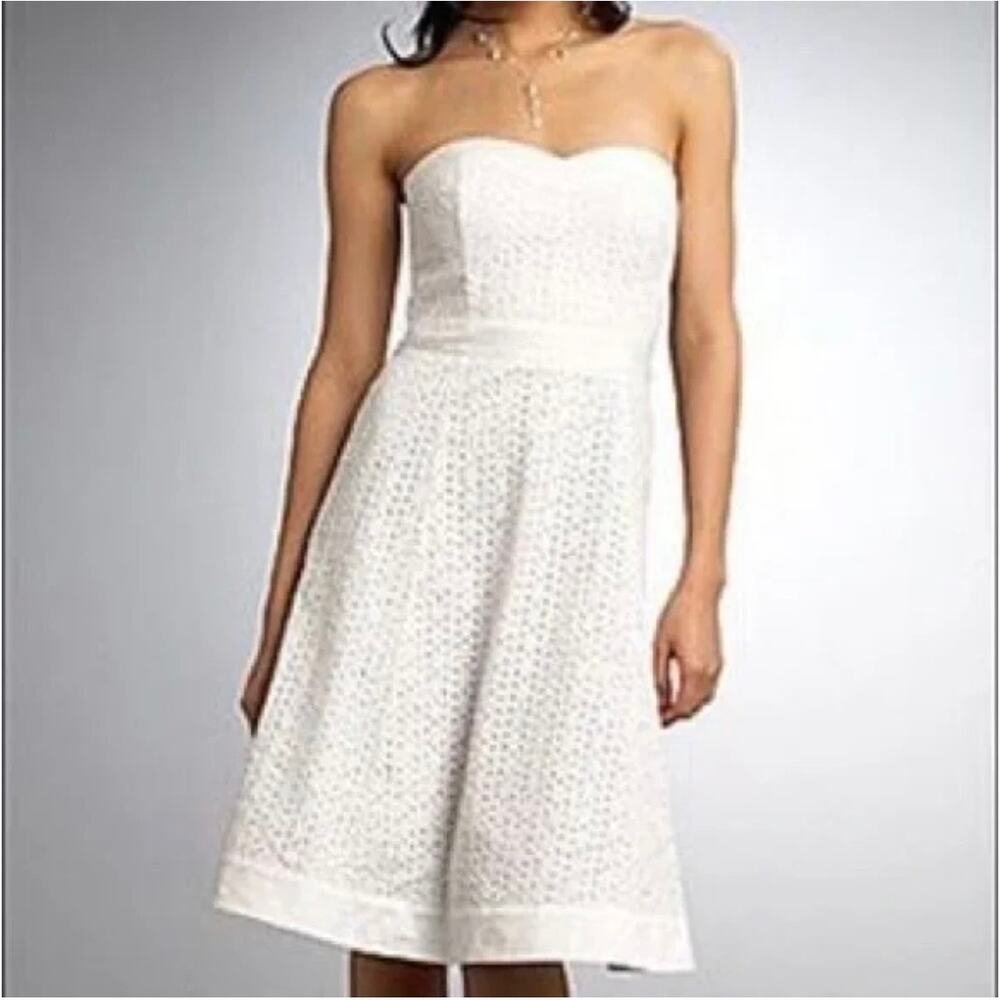 White House Black Market Eyelet strapless dress Sz. 4 white 100% cotton